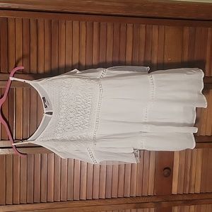Vivid Importers of NY White Cold Shoulder Gauzy and Crocheted Midi Dress Size S